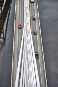 High angle view of vehicles on road