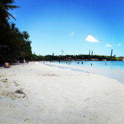 Scenic view of beach against blue sky