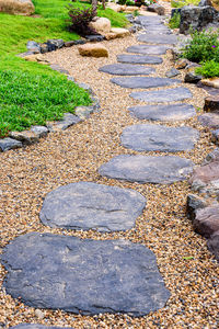 High angle view of stone footpath