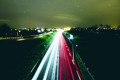 Light trails on road at night