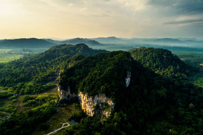 High angle view of mountains against sky