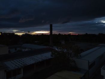 Factory against sky at sunset