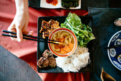 High angle view of food on table