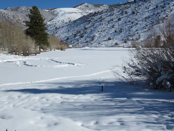 Scenic view of snow covered mountains