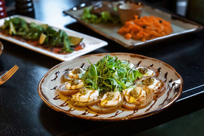 High angle view of food in plate