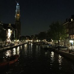 Reflection of illuminated buildings in water at night