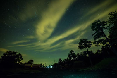 Low angle view of silhouette trees against sky at night