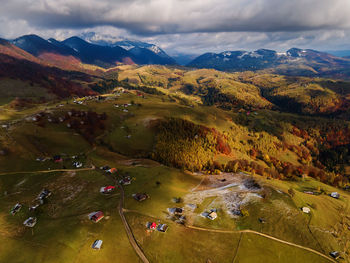 High angle view of mountains against sky