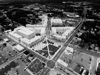 High angle view of buildings in city