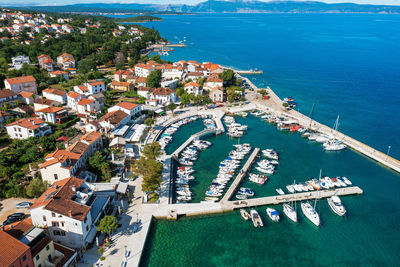 Aerial scene of njivice town on krk island, croatia