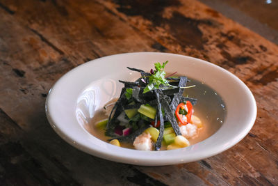 High angle view of meal served in bowl