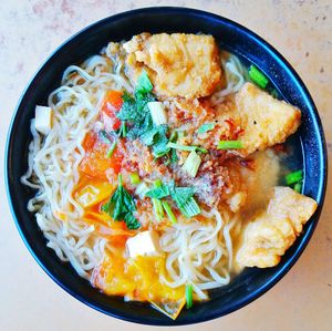 High angle view of food in bowl