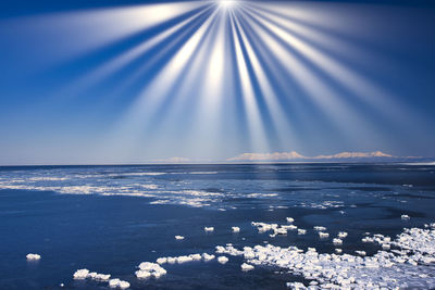 Scenic view of sea against blue sky