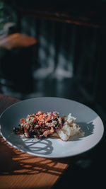 Close-up of breakfast served in plate