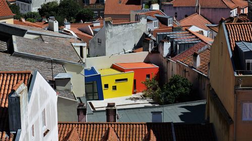High angle view of clothes drying on building