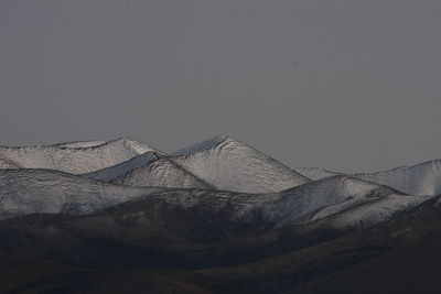 Scenic view of snowcapped mountains against clear sky