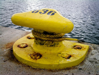 High angle view of fire hydrant on pier
