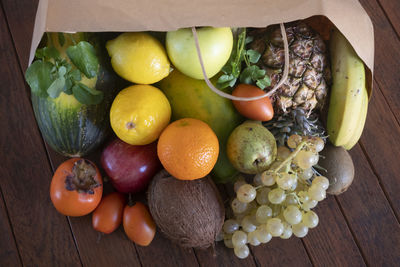 High angle view of fruits on table