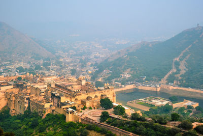 High angle view of buildings in city