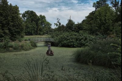 Man on field against trees