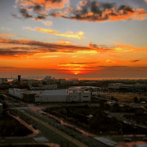 View of cityscape at sunset