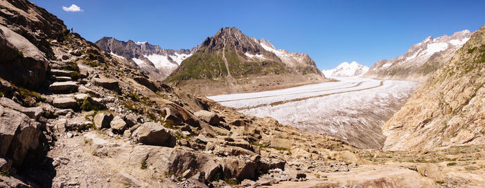 Panoramic view of snowcapped mountains against sky