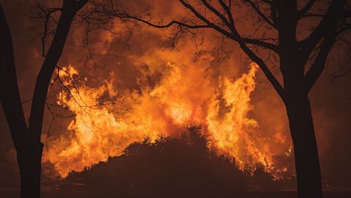 View of bonfire at night