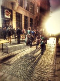 People walking on city street