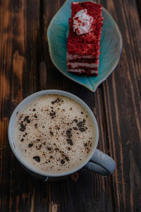 High angle view of coffee on table