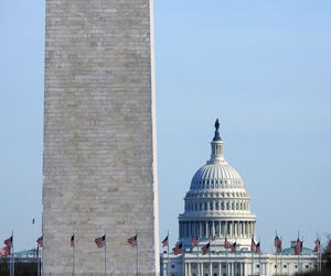 View of the washington monument and the us capital rotunda in washington dc.