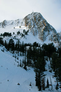 Scenic view of snow covered mountains against sky