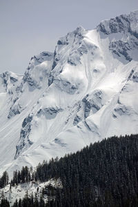 Scenic view of snow covered mountains against sky