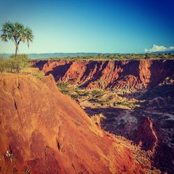 Scenic view of landscape against clear blue sky