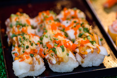 Close-up of sushi served in plate