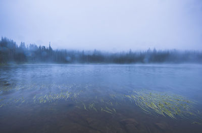 Scenic view of lake against sky during winter