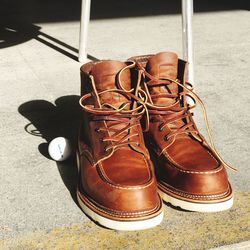 High angle view of shoes on floor