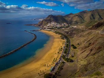 High angle view of beach against sky