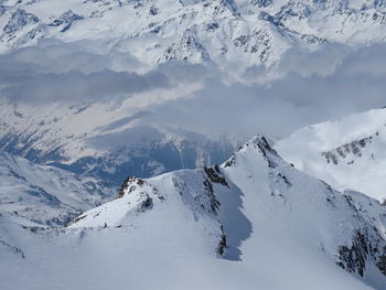 Scenic view of snow covered mountains