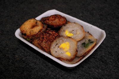 Close-up of breakfast served in plate