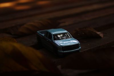 Close-up of toy car on table