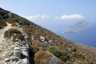 Scenic view of sea and mountains against sky