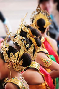 Low section of woman with multi colored decoration