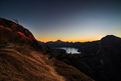 Scenic view of mountains against clear sky