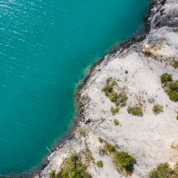 High angle view of rocks on beach