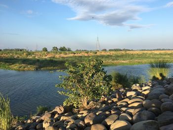 Scenic view of lake against sky