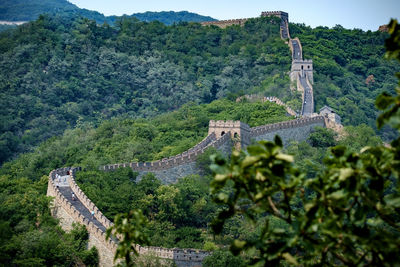 High angle view of castle on mountain