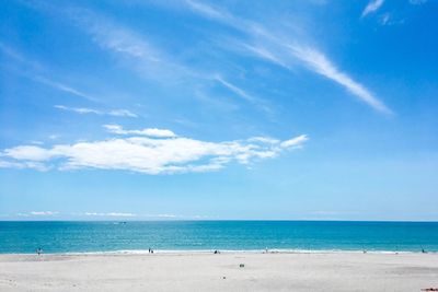 Scenic view of sea against blue sky