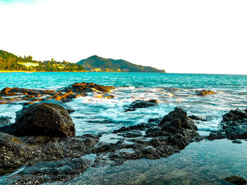 Scenic view of sea against clear sky