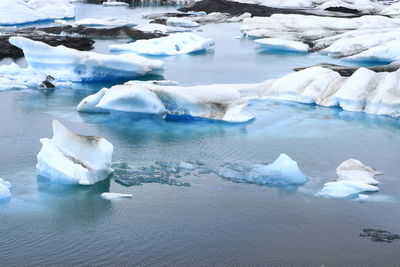 Aerial view of frozen lake