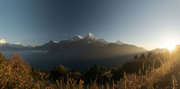 Scenic view of snowcapped mountains against sky